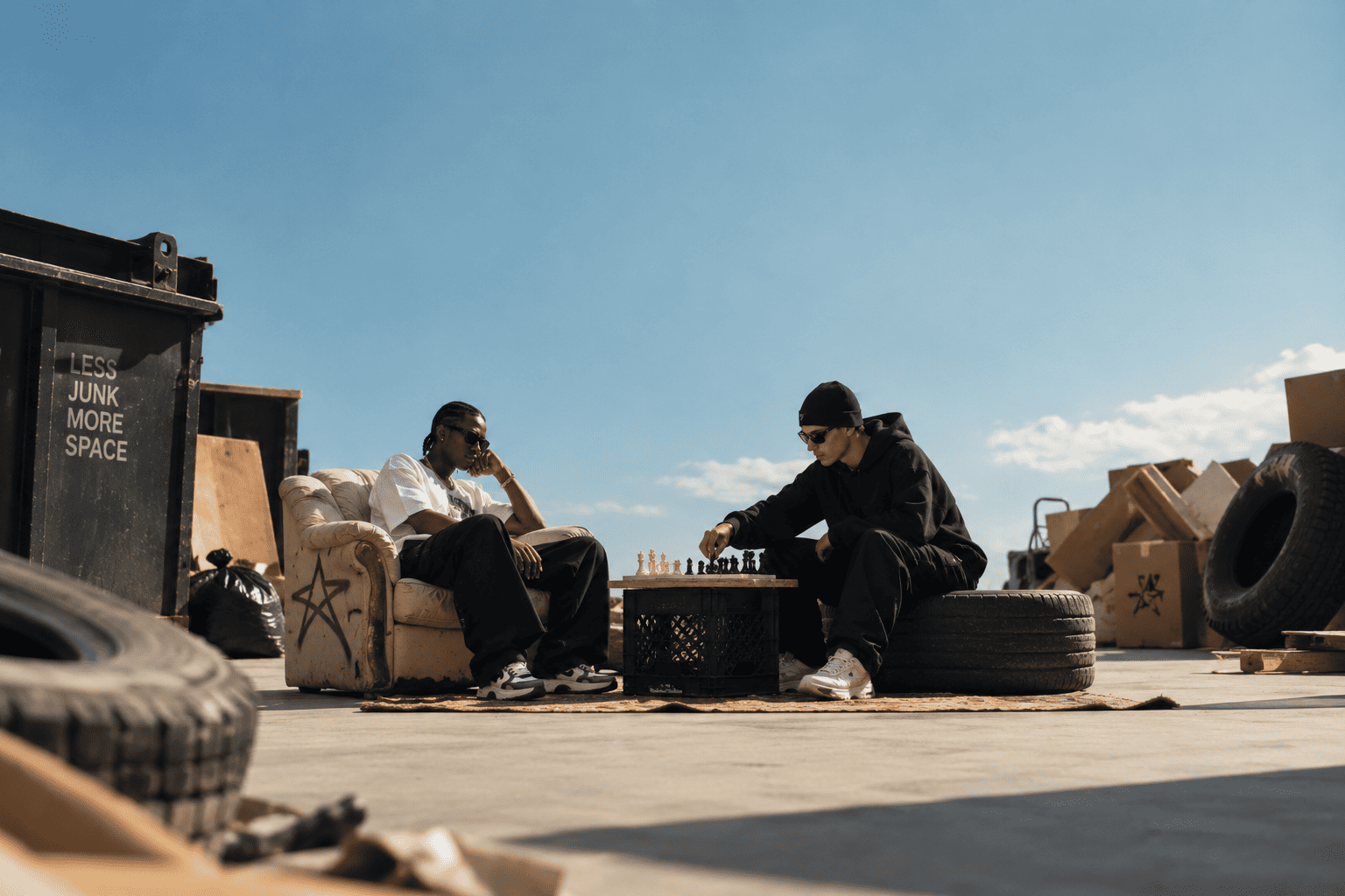 KICKOUT team beside a junk removal dumpster